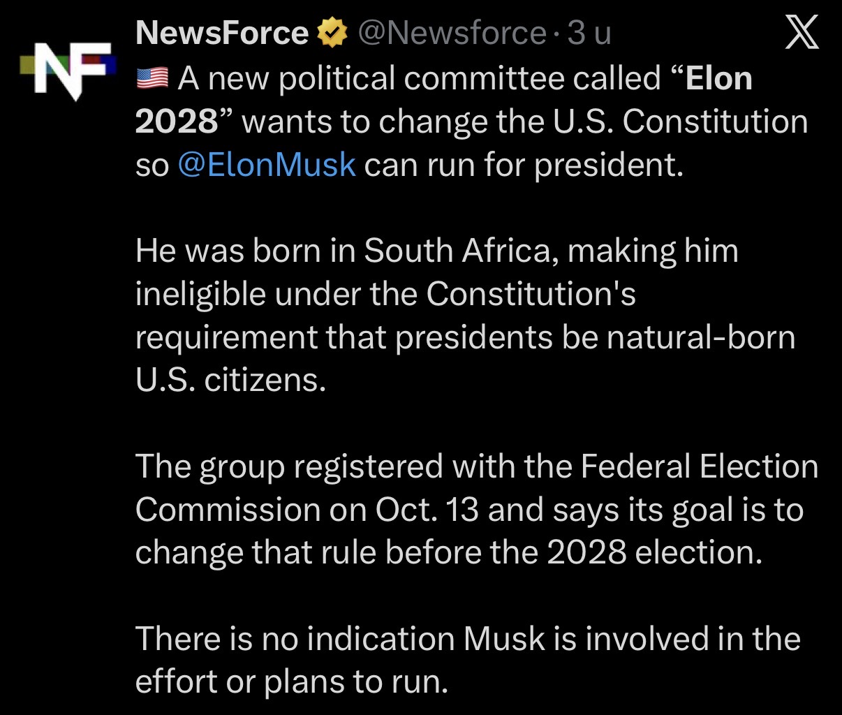 Attached screenshot explaining the committee proposal and that Musk is not indicated to be involved